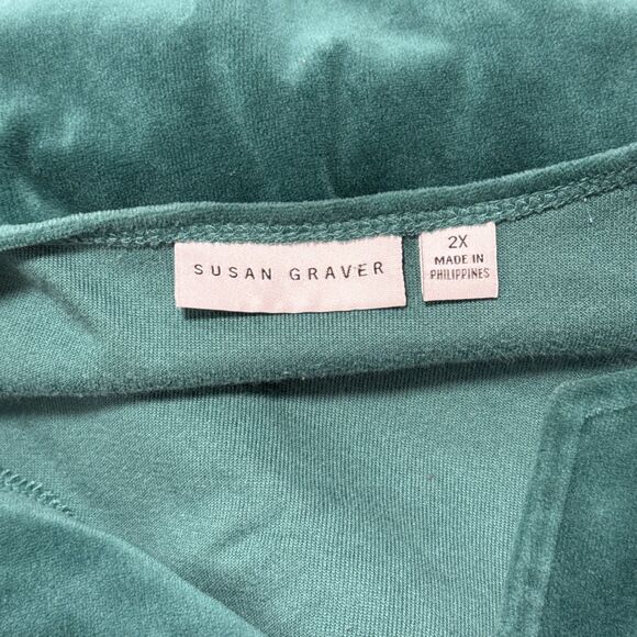 Susan Graver Velour Tunic Top Womens 2X Teal Green Split Neck Casual Cozy Winter - Picture 7 of 8